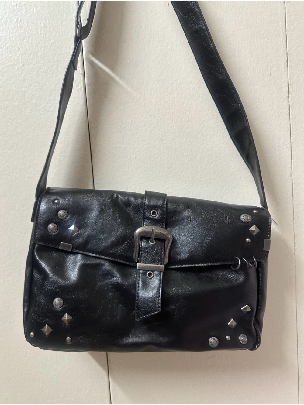 Zara Black Leather Studded Messenger Bag